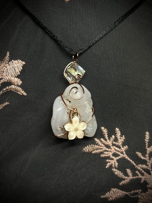 Chalcedony Rose with Flower Charm Necklace