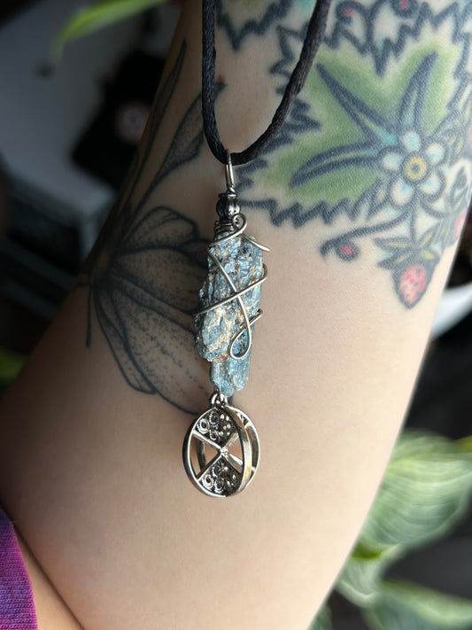 Blue Kyanite with Antique Unique Charm Necklace