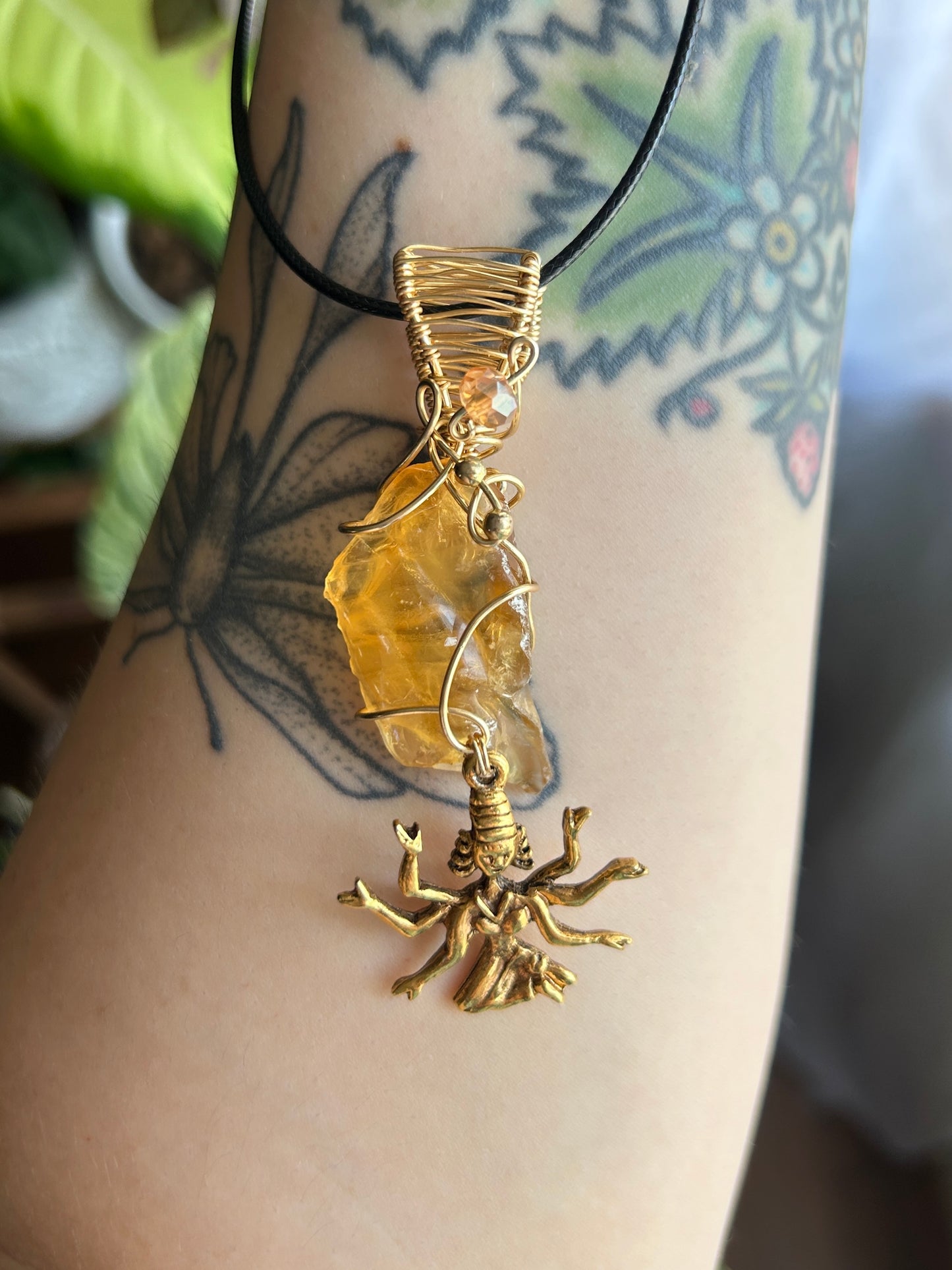 Hindu Goddess Honey Calcite Necklace