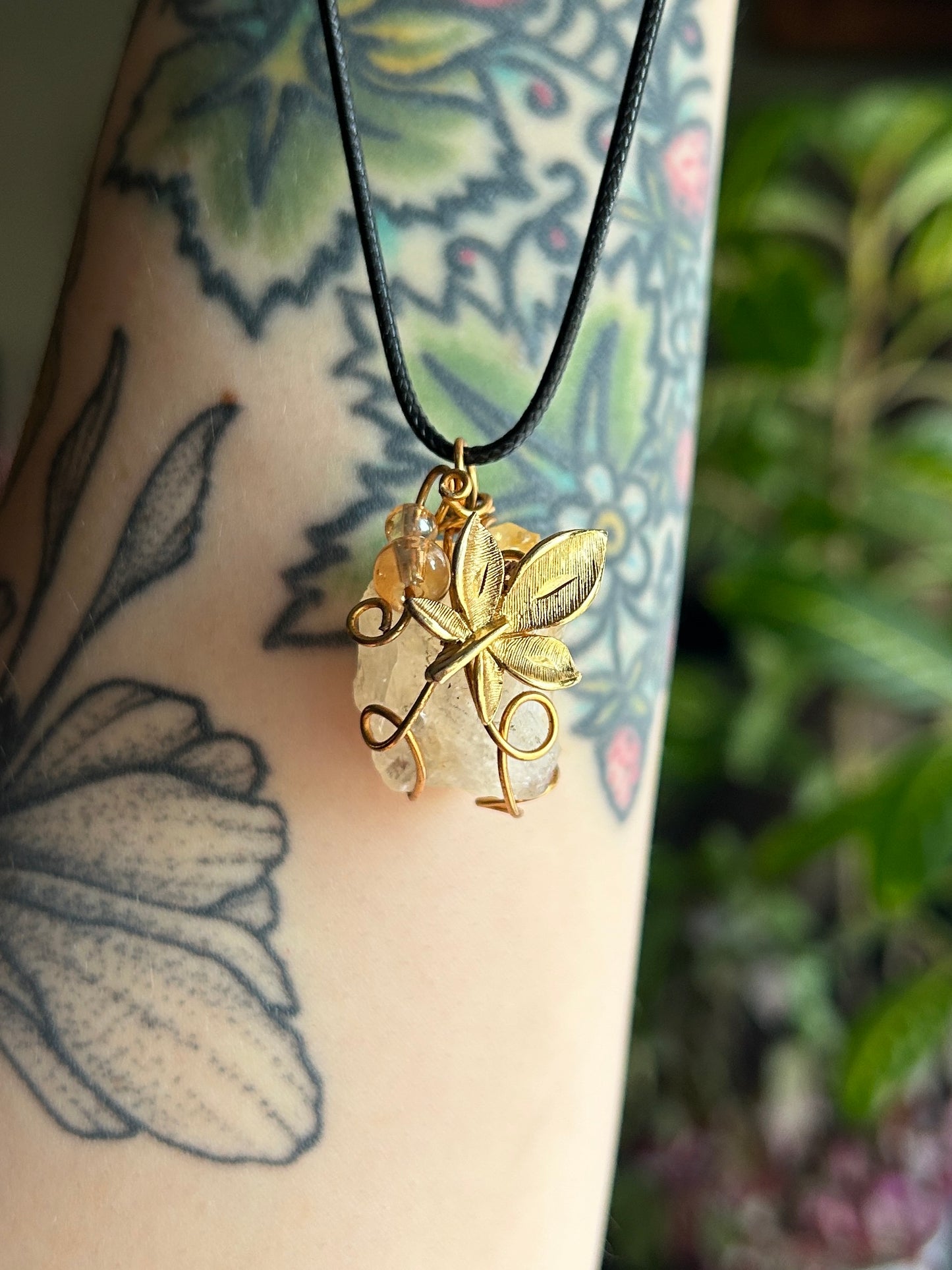 Citrine with Maple Leaf Charm Necklace