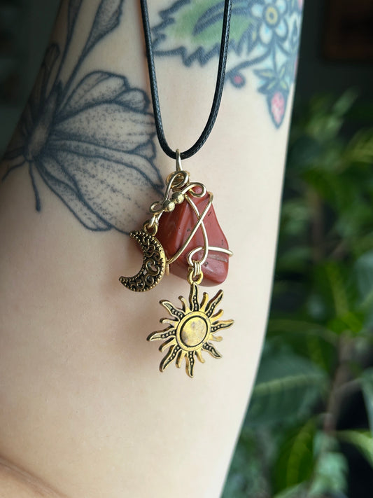 Red Jasper Sun & Moon Necklace