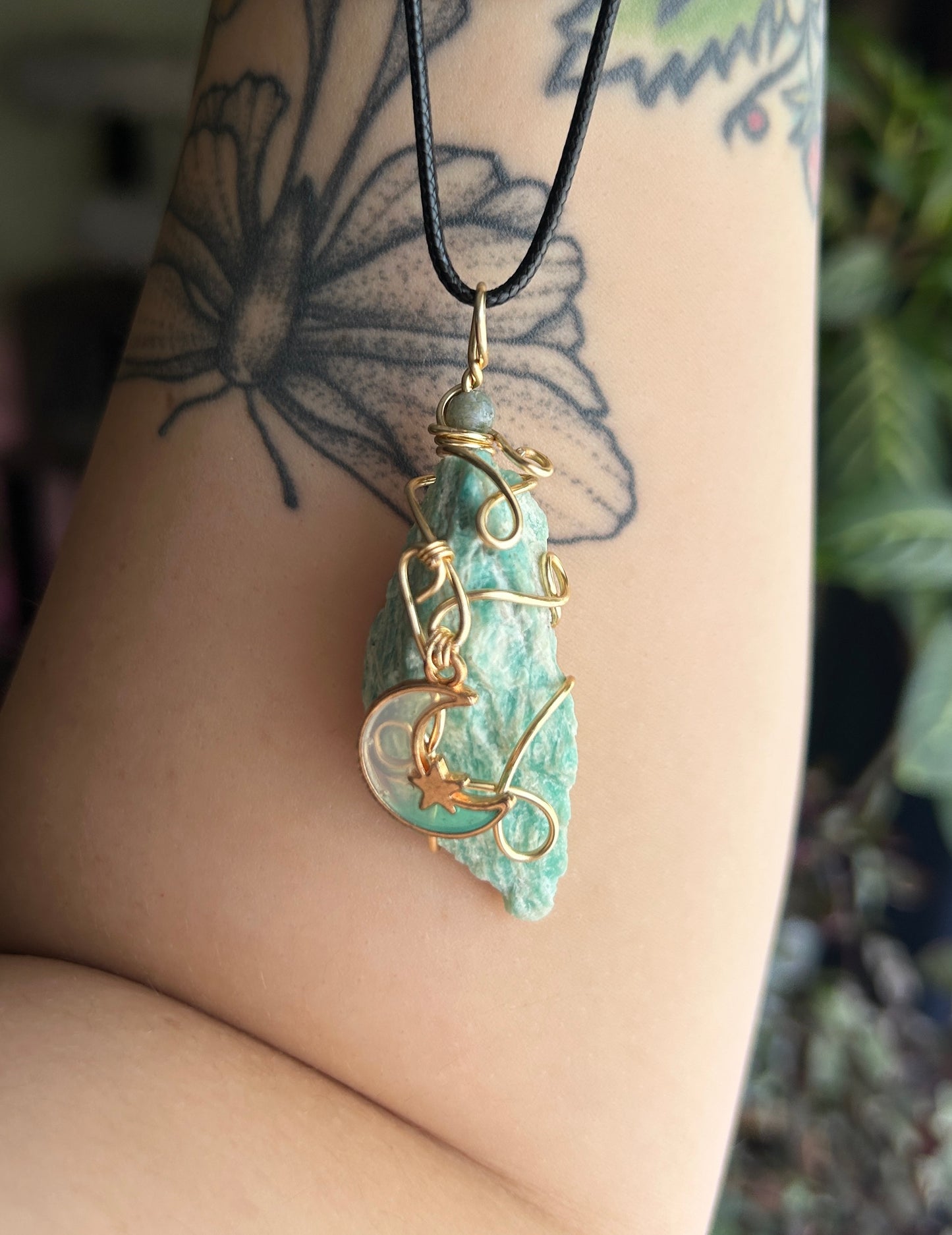 Amazonite with Teal Moon Charm Necklace