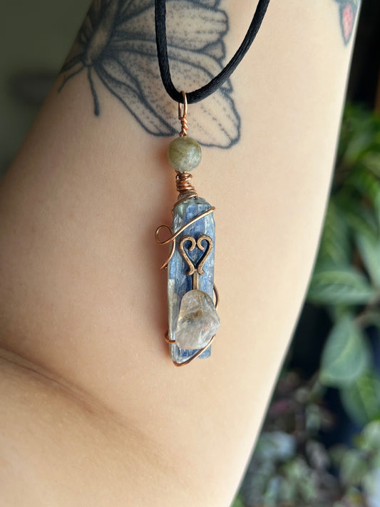 Blue Kyanite with Skeleton Key Accent Necklace