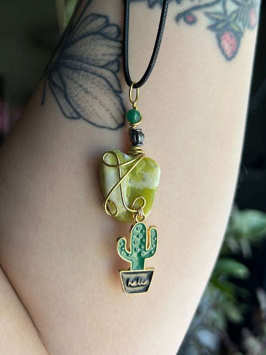 Serpentine with Cactus Charm Necklace