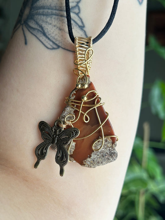 Jasper Slab with Moth Charm Necklace