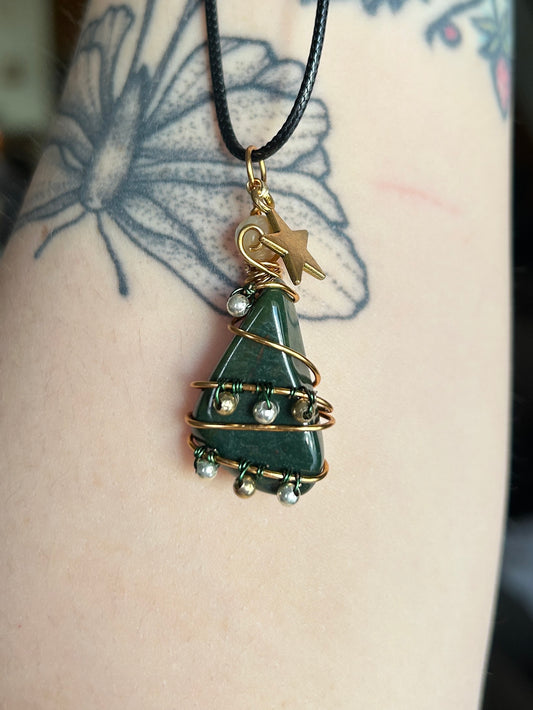 Green Jasper Christmas Tree Necklace