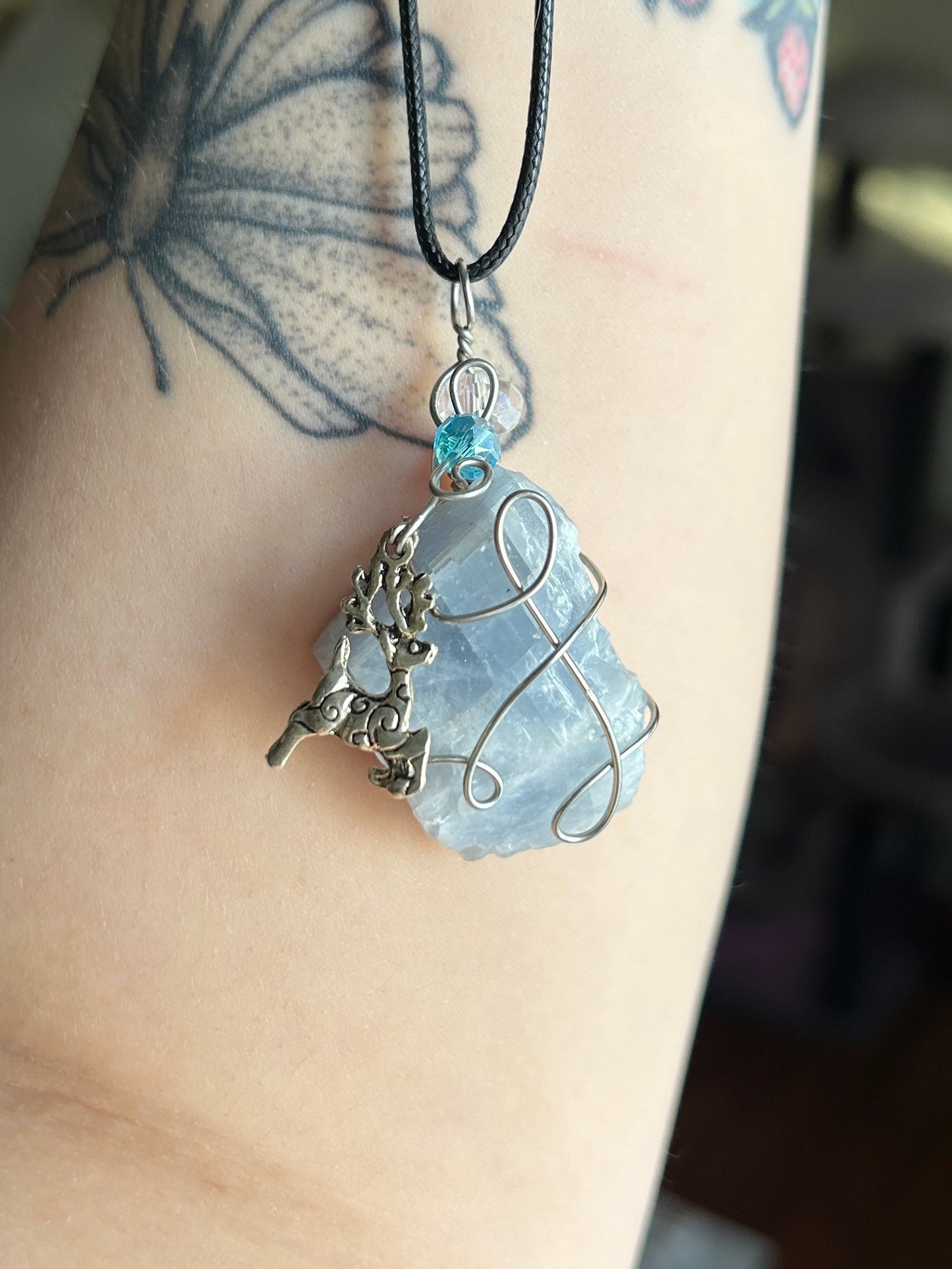 Blue Calcite with Reindeer Charm Necklace