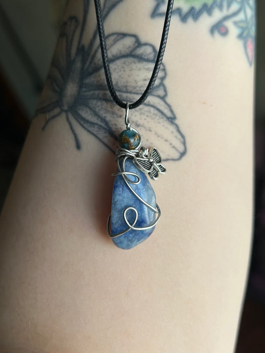 Blue Aventurine with Butterfly Charm Necklace