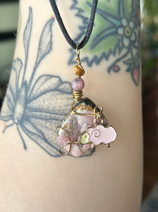 Rhodonite with Sheep Charm Necklace