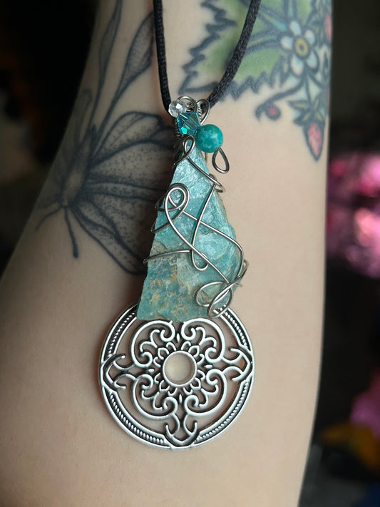 Amazonite with Antique Ornamental Charm Necklace