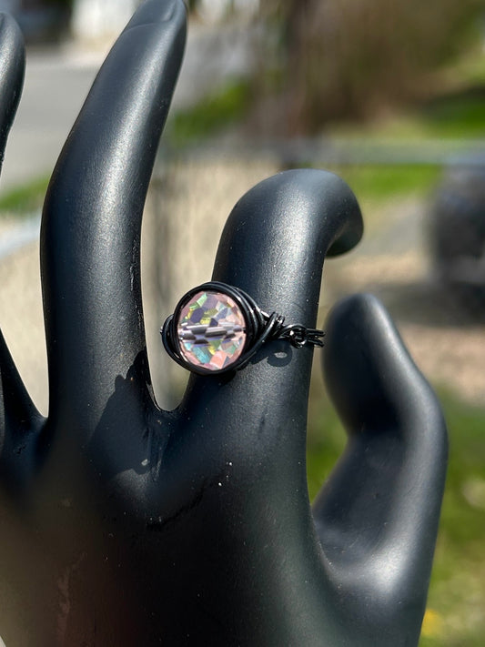 Pink Glass Black Ring