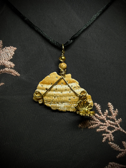 Orange Seashell with Clam Charm Necklace