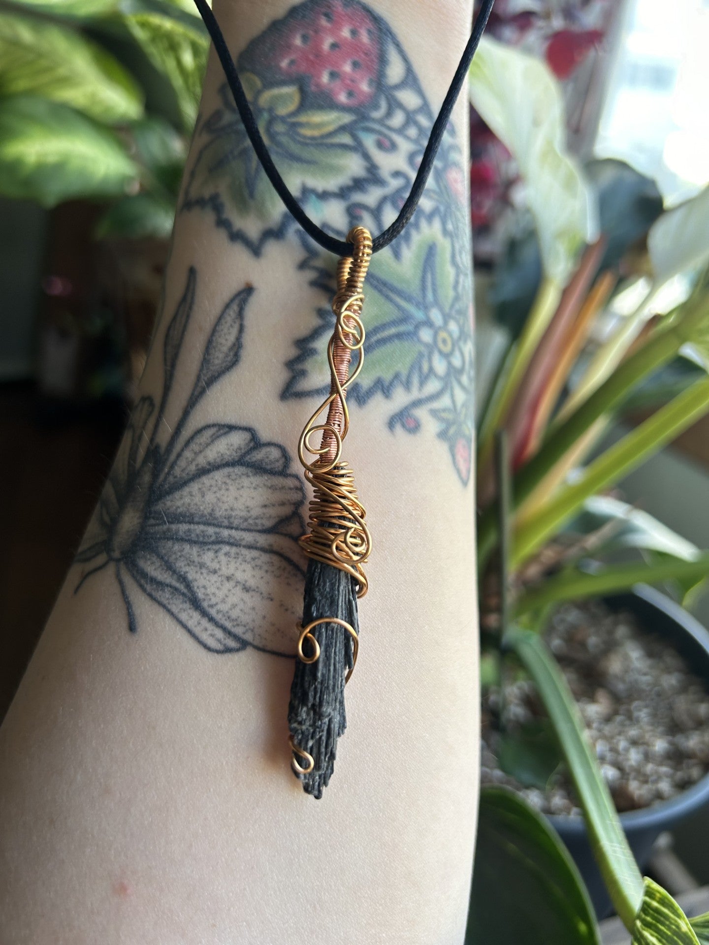 Black Kyanite Witch Broom Necklace